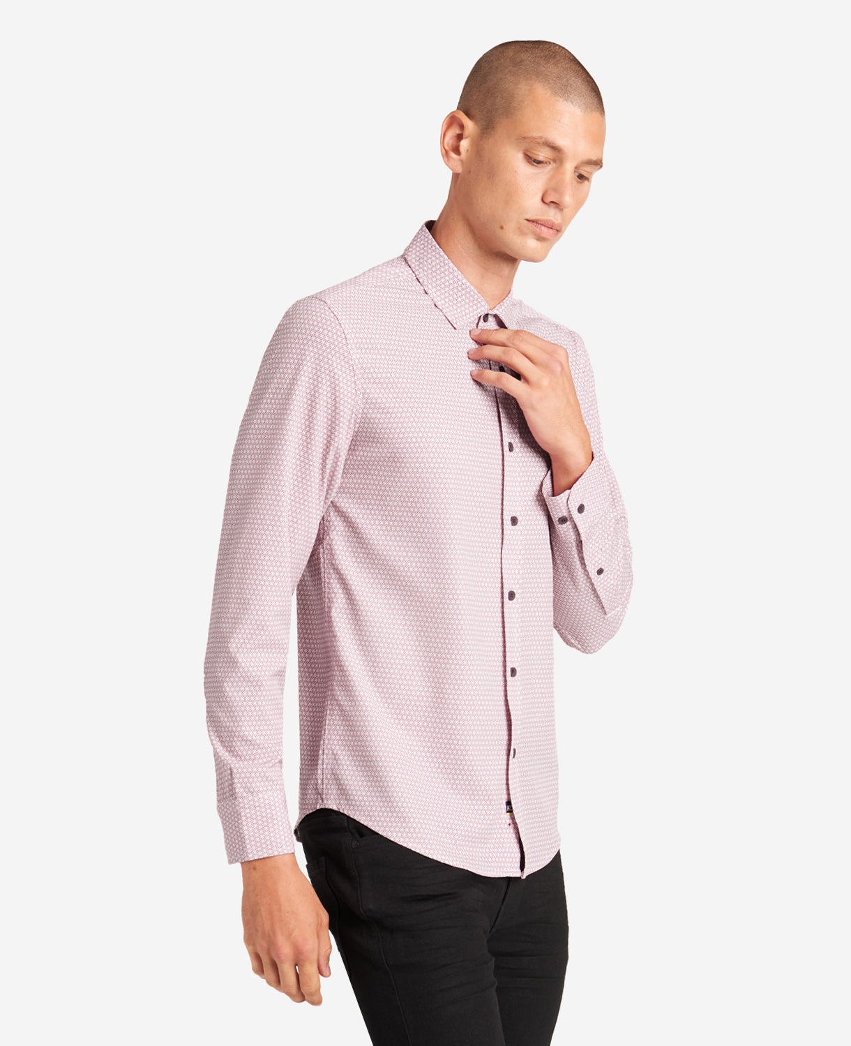 Kenneth Cole Men's Port Distressed Stretch Sport Shirt Oxford Texture Pink Small
