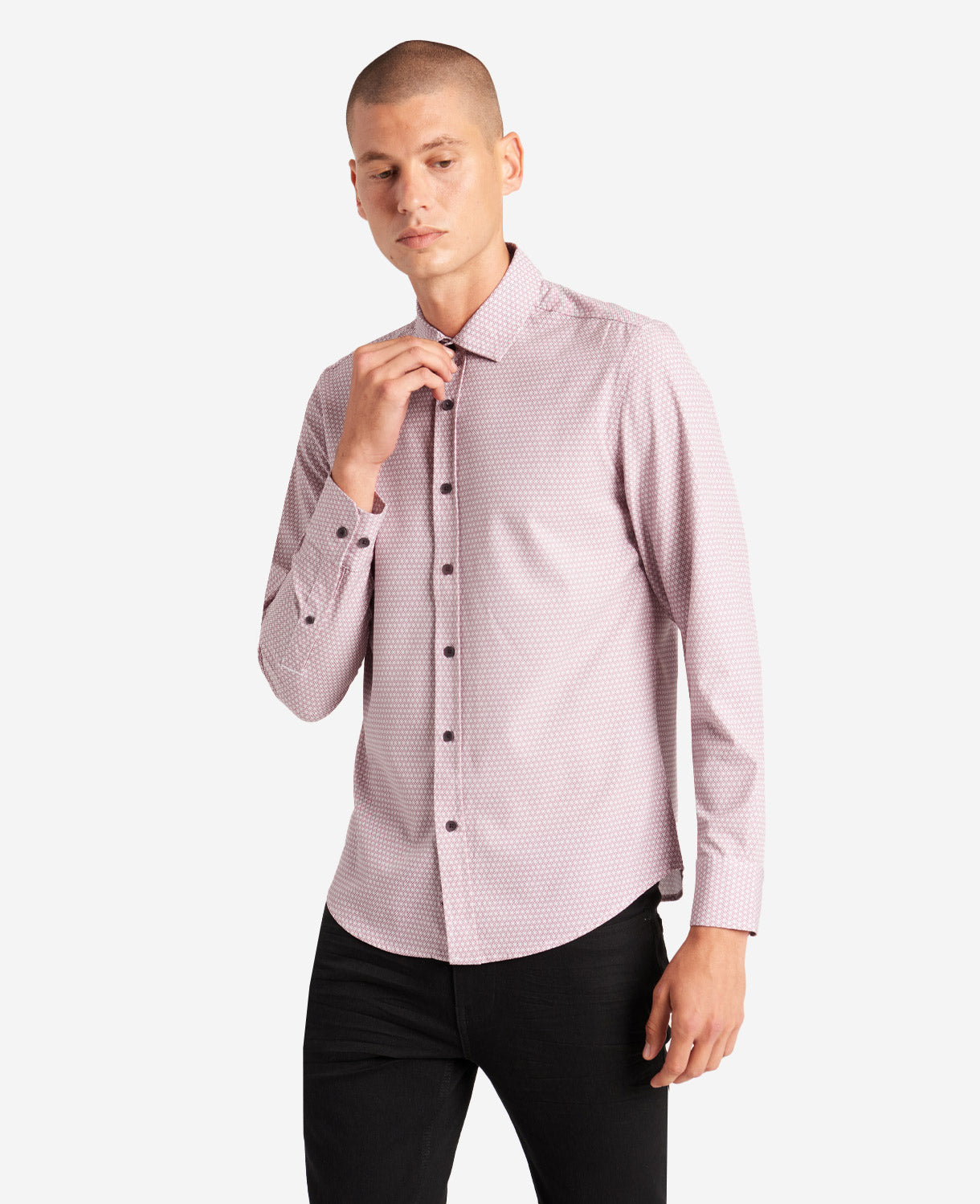 Kenneth Cole Men's Port Distressed Stretch Sport Shirt Oxford Texture Pink Small