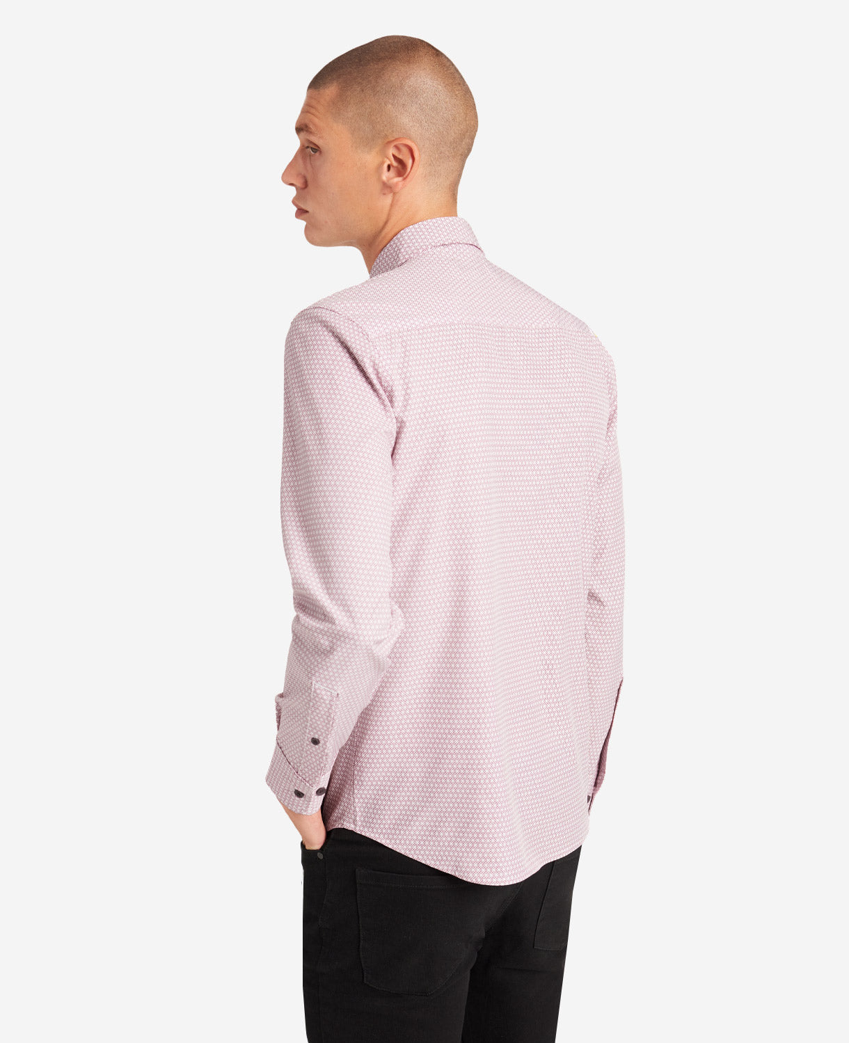 Kenneth Cole Men's Port Distressed Stretch Sport Shirt Oxford Texture Pink Small