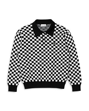 Lacoste Men's Checkered print Polo Sweater  Black Mens XXL