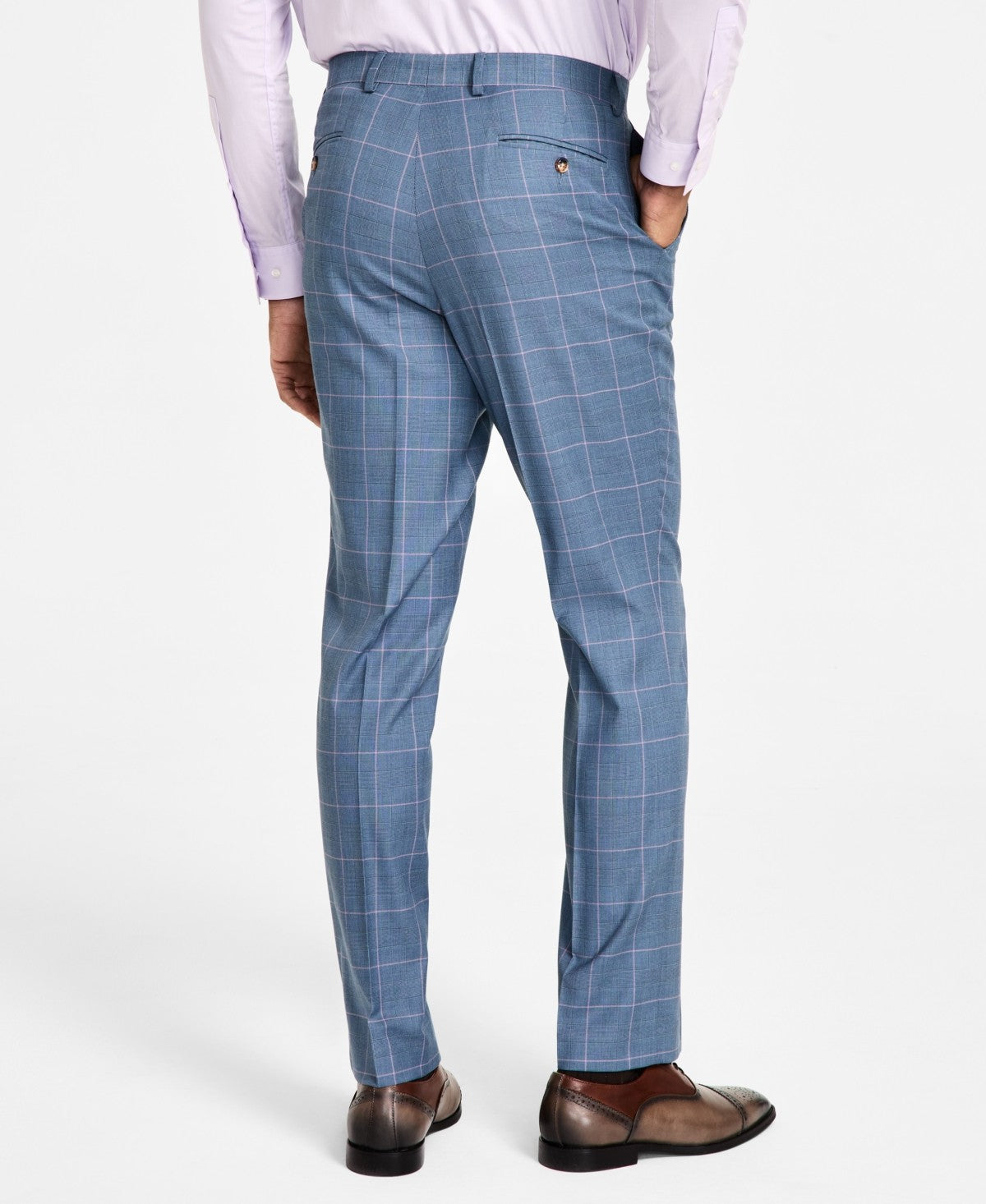 Tayion Collection Mens Classic fit Dress Pants 38 / 30 Blue White Plaid