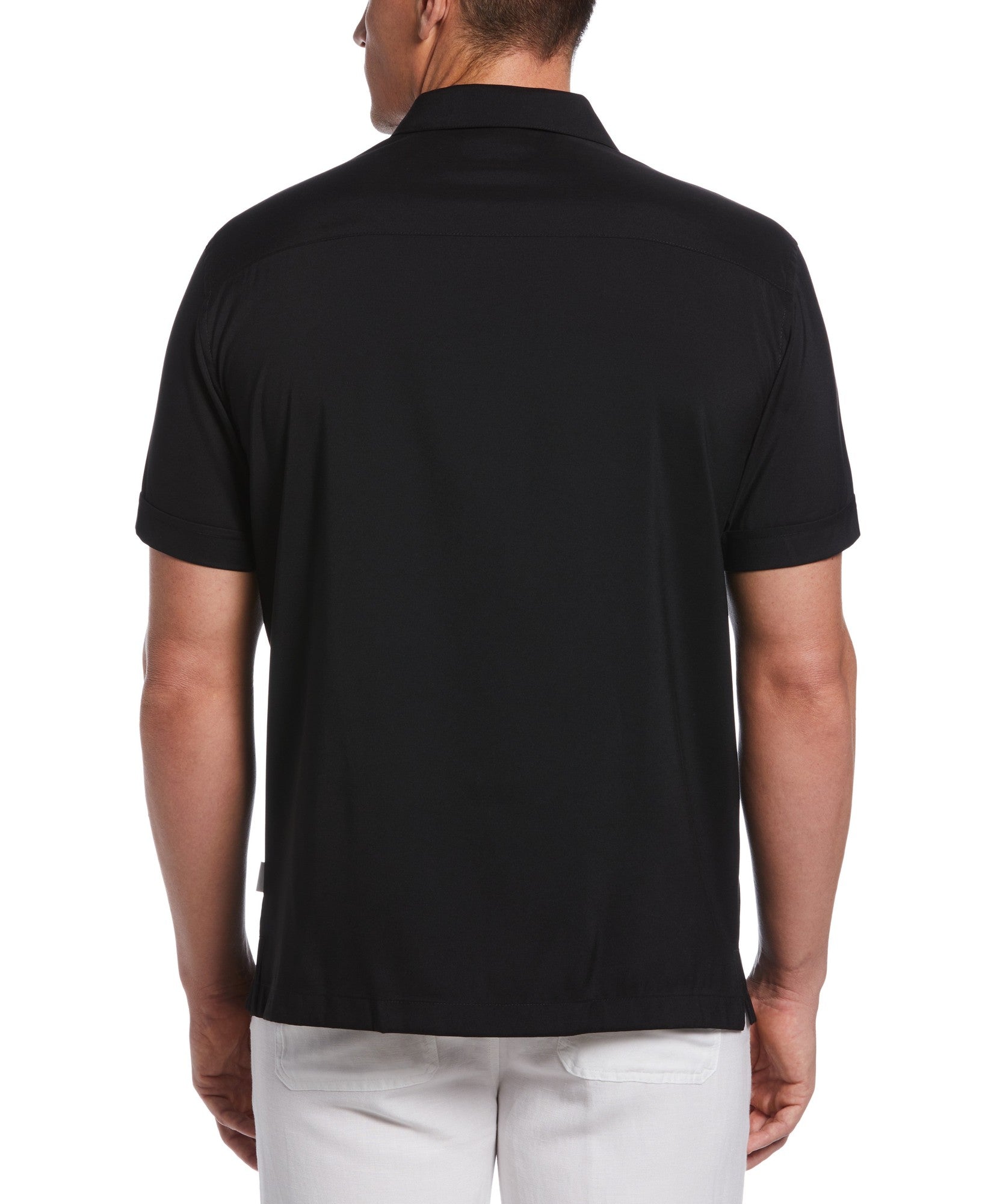 CUBAVERA Mens Contrasting Panel Short-Sleeve Button Down Shirt Black Medium