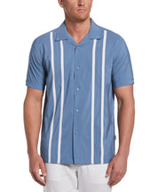 Cubavera Men's Contrasting Panel Short Sleeve Button Down Shirt Blue Small
