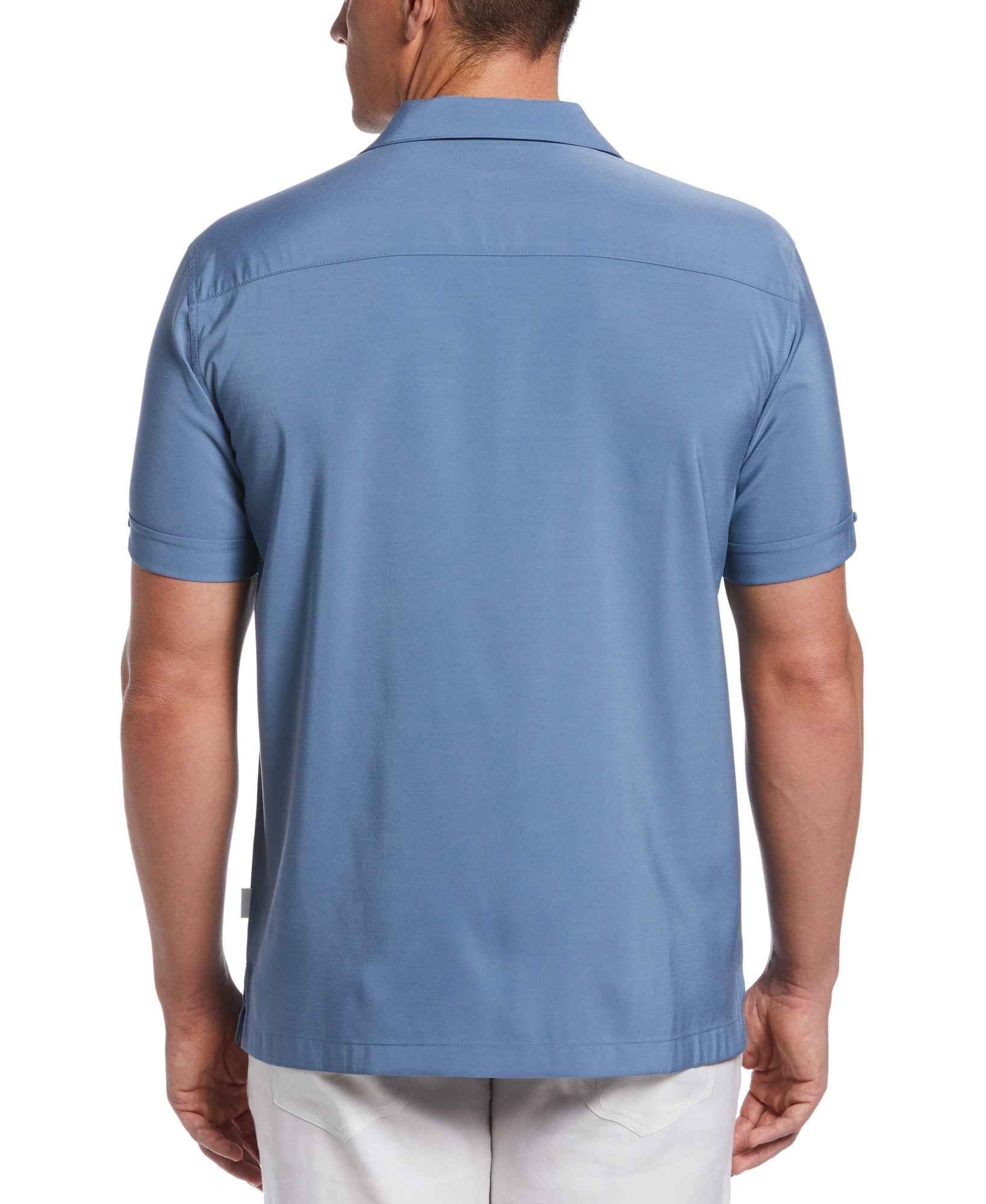 Cubavera Men's Contrasting Panel Short Sleeve Button Down Shirt Blue Small