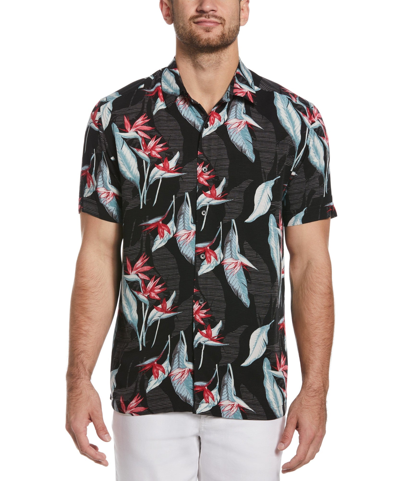 Cubavera Mens Floral Print Viscose Shirt Black Large