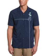 Cubavera Mens Palm Tree Embroidered Camp Shirt Blue Large
