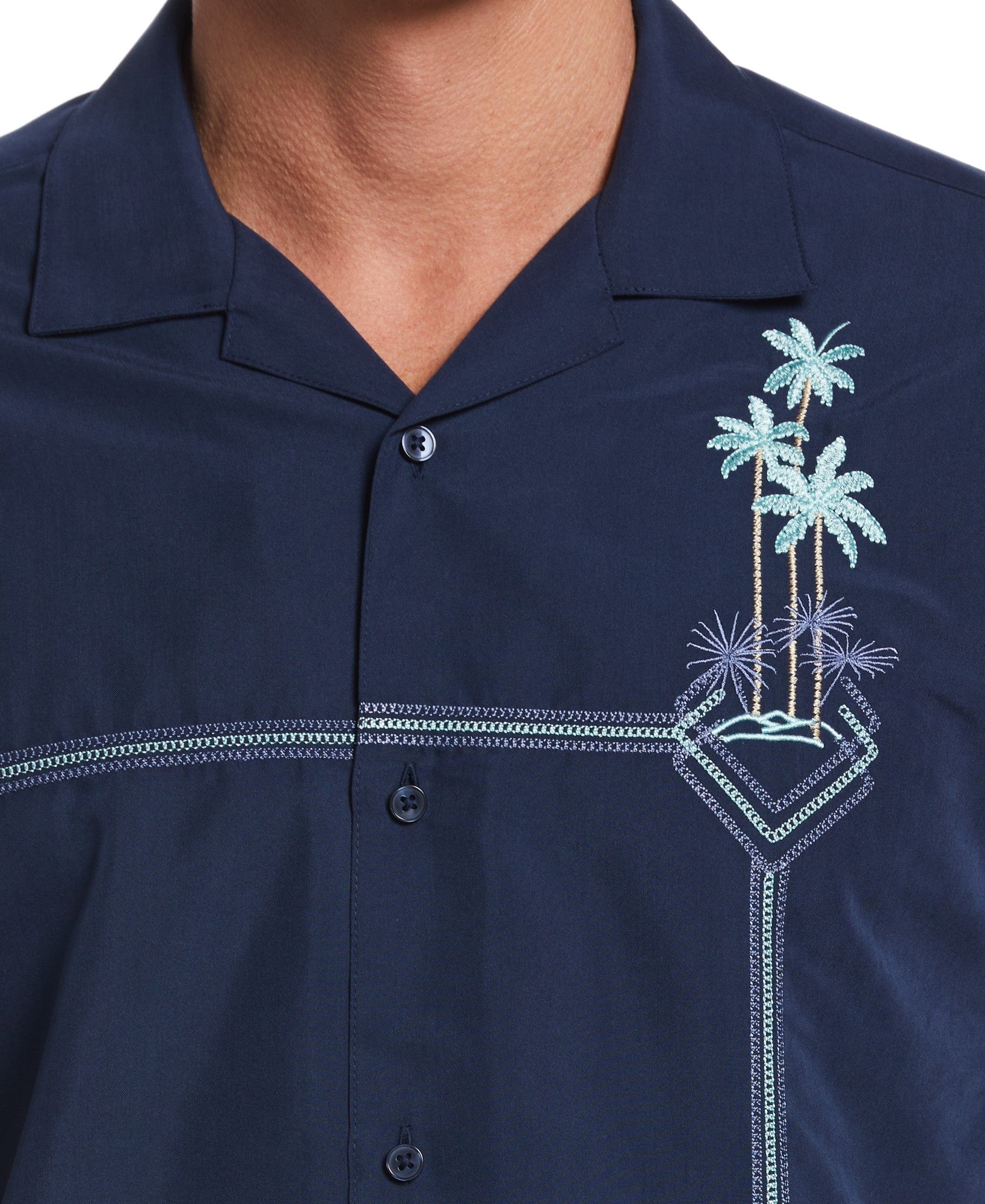 Cubavera Men's Palm Tree Short Sleeve Button Down Camp Shirt Dress Blue Small