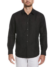 Cubavera Mens Classic Fit Long Sleeve Panel Button-Down Shirt Black Medium