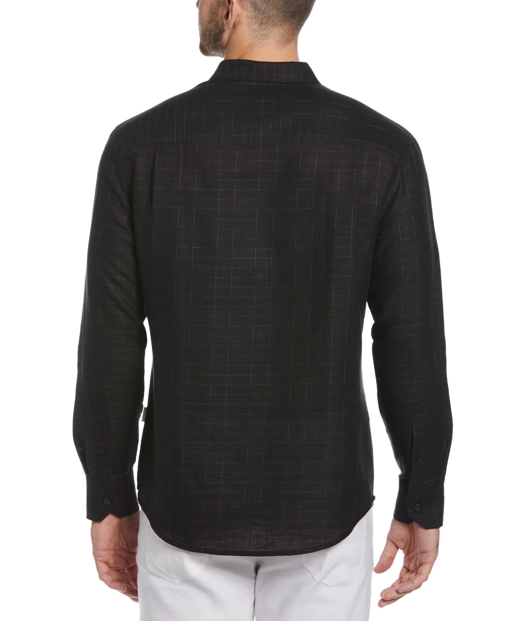 Cubavera Mens Classic Fit Long Sleeve Panel Button-Down Shirt Black Medium