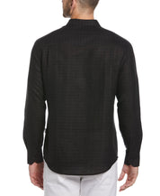 Cubavera Mens Classic Fit Long Sleeve Panel Button-Down Shirt Black Medium