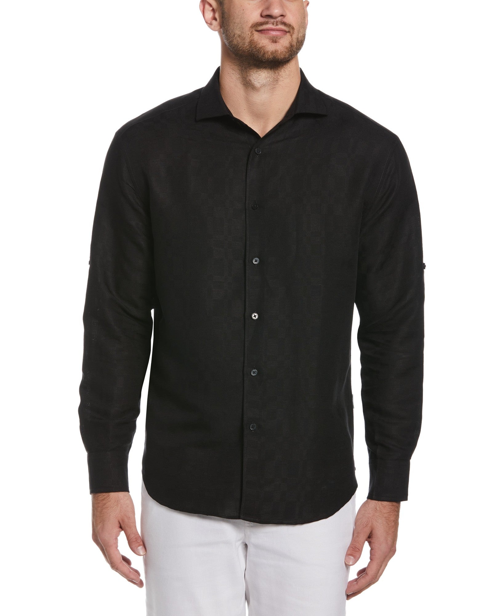 Cubavera Mens Black Linen Button Down Shirt XL