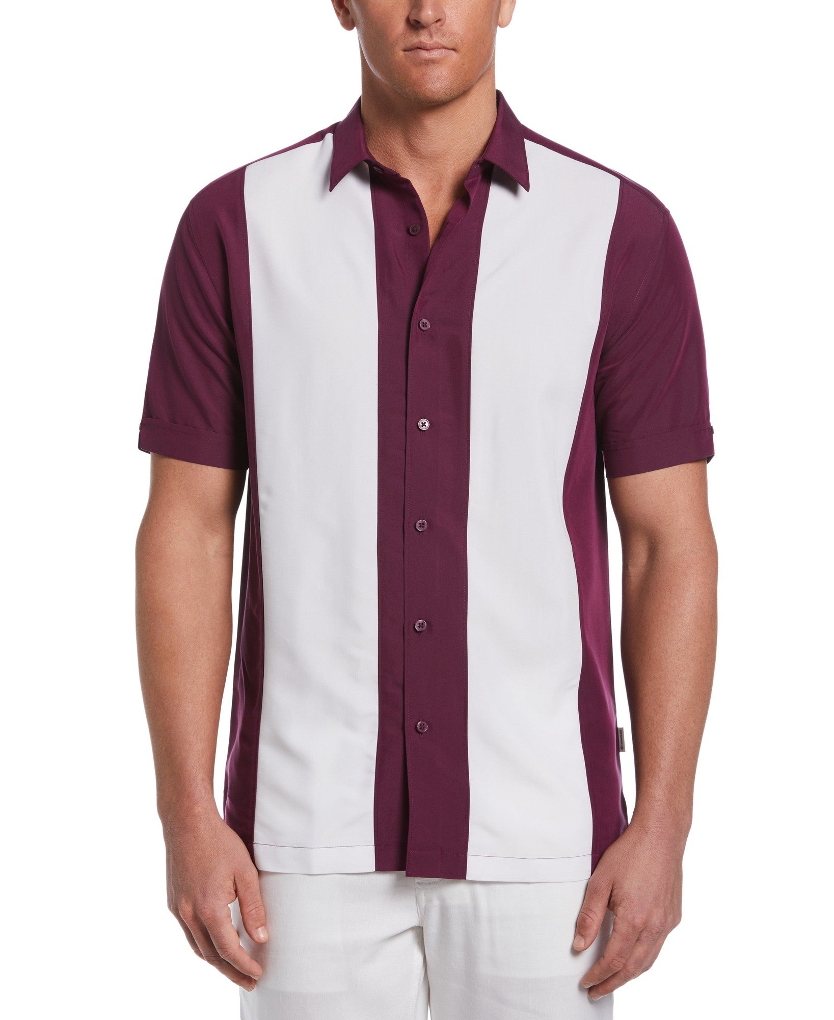 cubavera Mens Color block Purple White Button down Shirt Medium