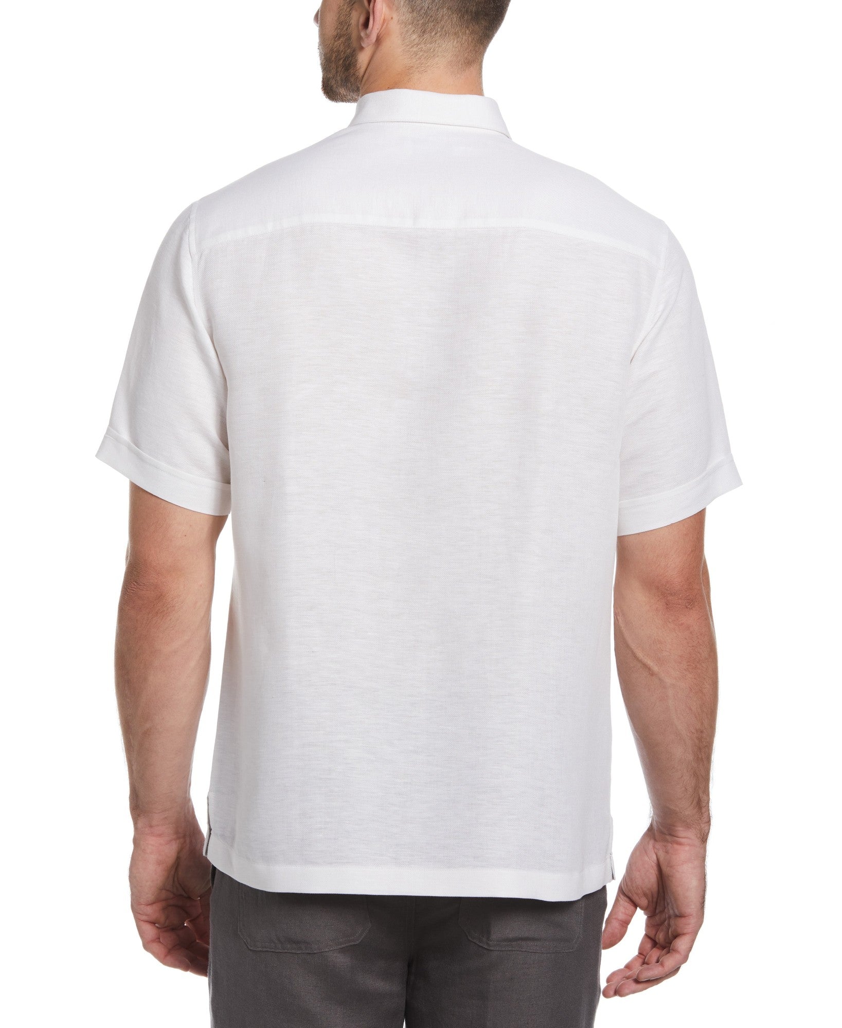 Cubavera Mens Striped Double Panel Button Down Short Sleeve Shirt  White 2XL