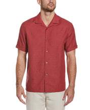 Cubavera Men's Linen Blend Big Tall Dobby Camp Shirt Red 3XL