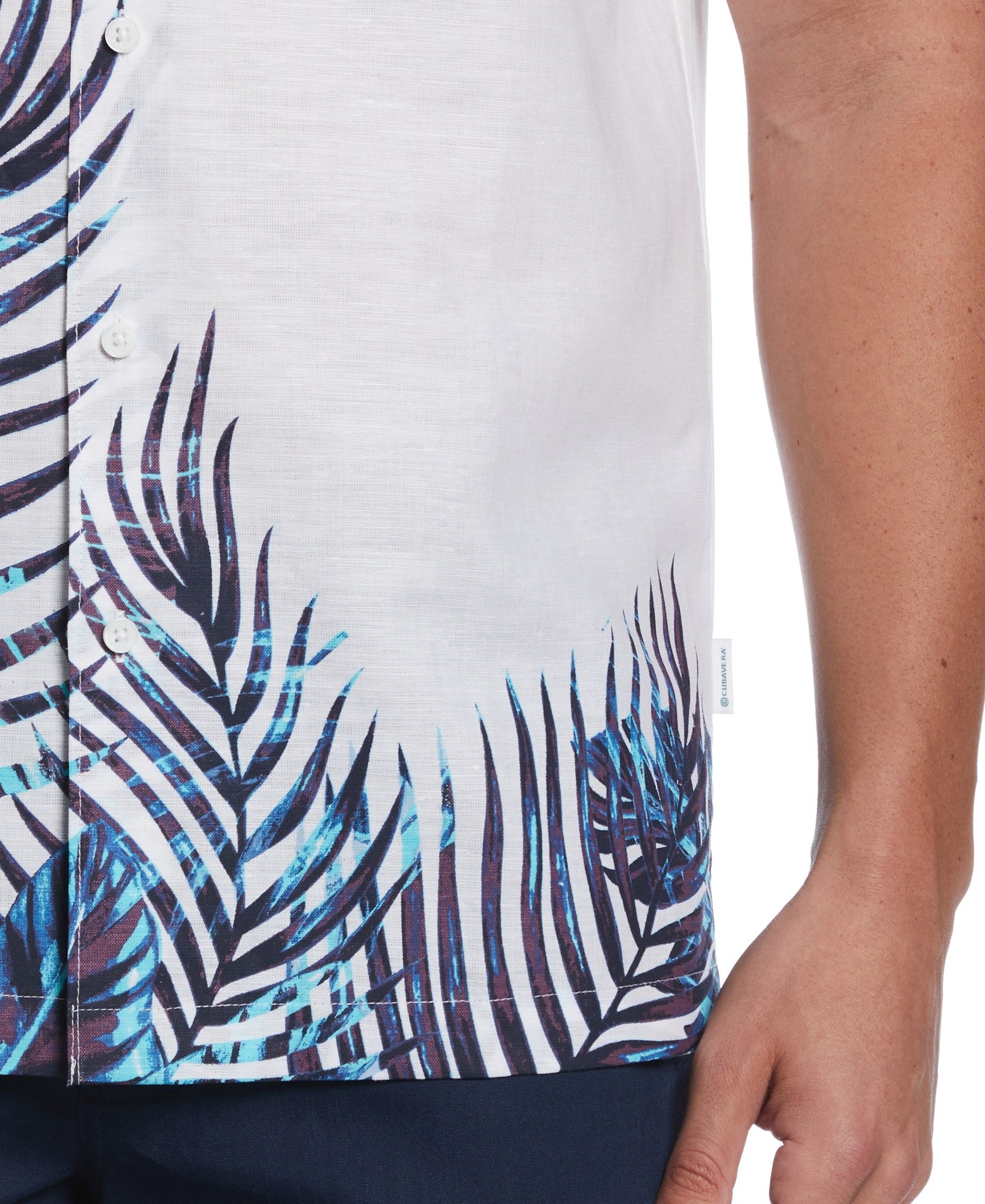 Cubavera Men's Leaf Print Shirt  Brilliant White Size Large