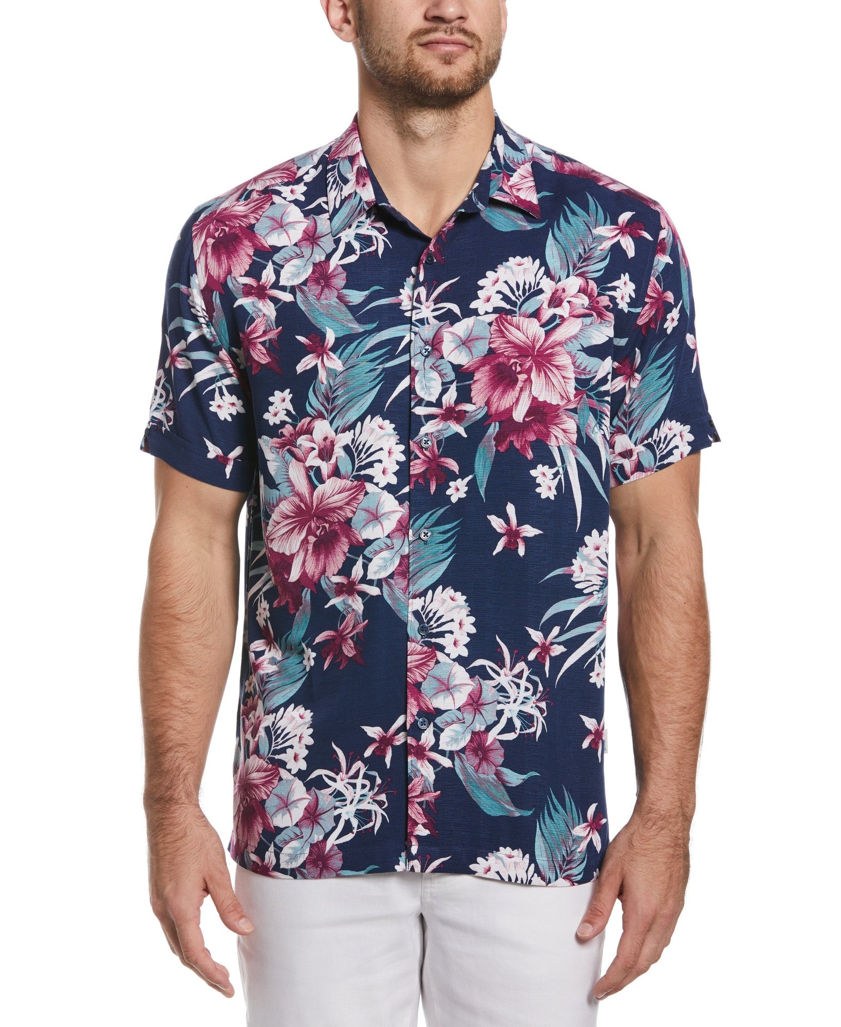 Cubavera Mens Floral Dress Shirt Blue 3XL