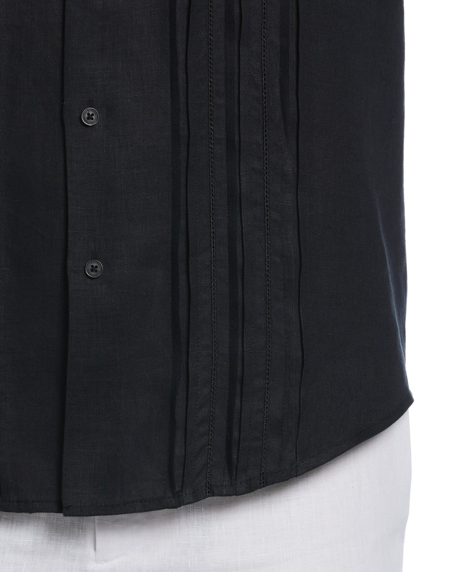 Cubavera Mens Linen Triple Tuck Embroidered Button Down Shirt Black Medium