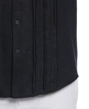Cubavera Mens Linen Triple Tuck Embroidered Button Down Shirt Black Medium