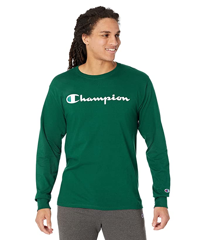 Champion Men's Forest Green Crewneck Long Sleeve T Shirt Medium Green