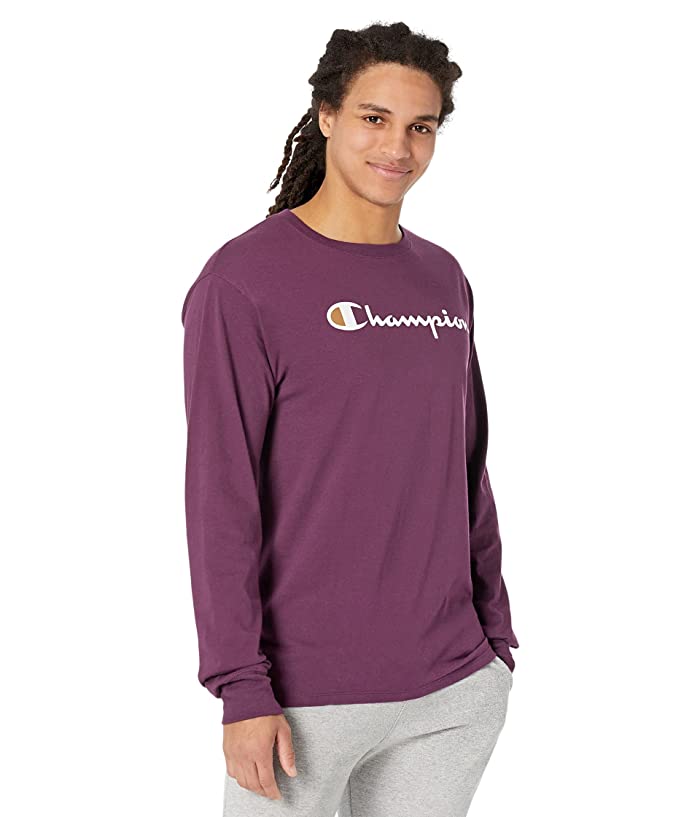 Champion Men's Classic Long Sleeve T Shirt Script Logo Plum Port 2XL
