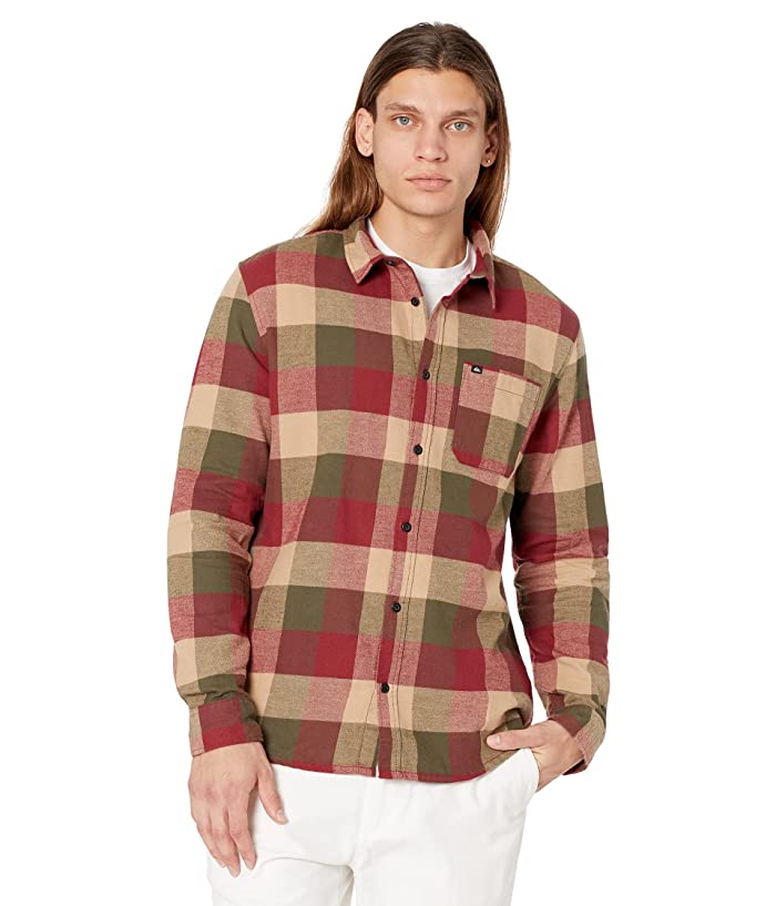 Quiksilver Mens Motherfly Flannel Button Down Shirt Red Brown Medium