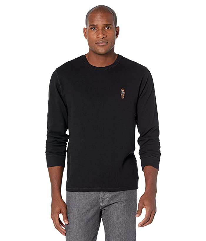 Ralph Lauren Men's Black Bear Waffle-Knit Shirt Crewneck Long Sleeve Polo Small