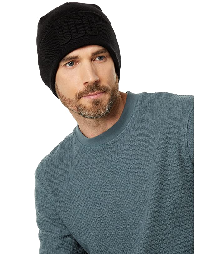 UGG Men's 3D Logo Cuff Beanie Hat Black ONE SIZE