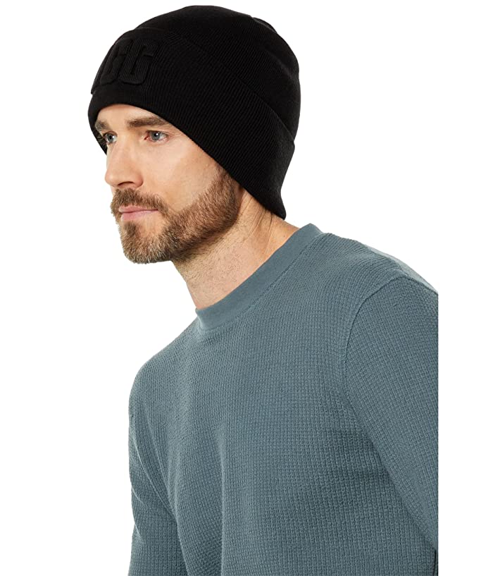 UGG Men's 3D Logo Cuff Beanie Hat Black ONE SIZE