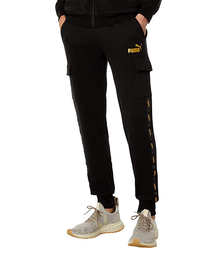 Puma Men's Gold Logo Tape Fleece Cargo Pants Black XXL