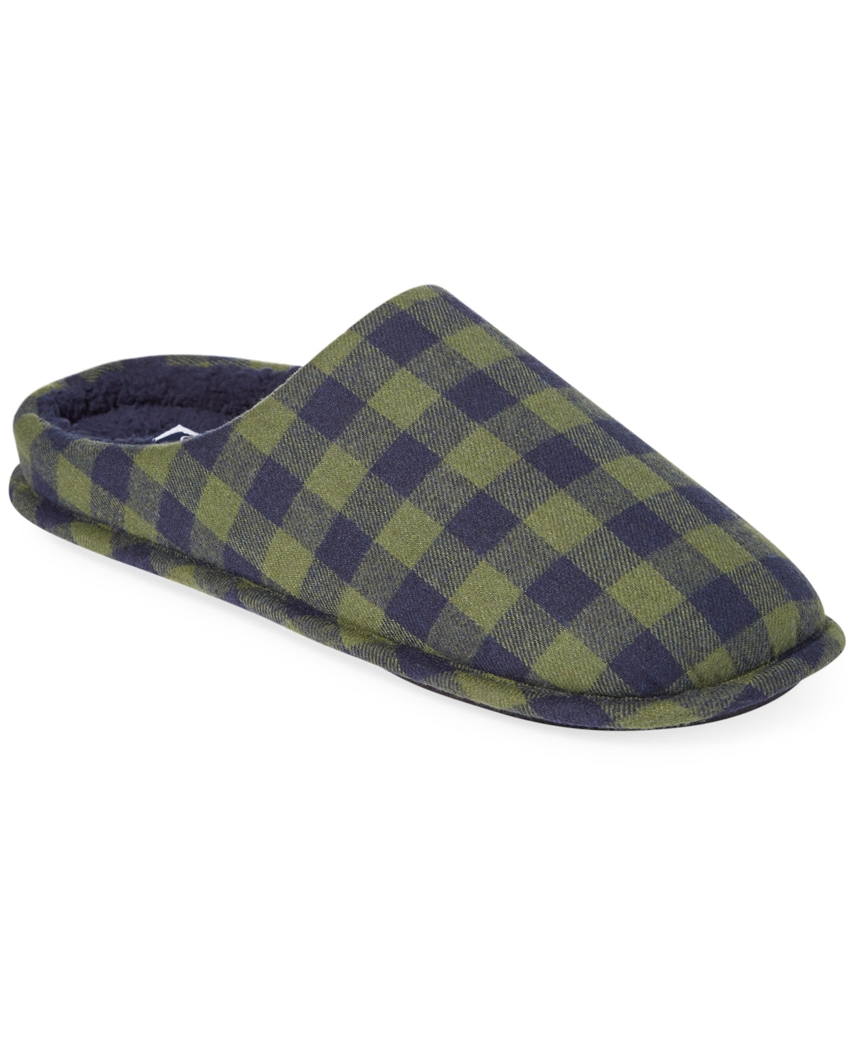 Club Room Mens Check Fleece Lined Slippers Green Blue Small 6 - 7