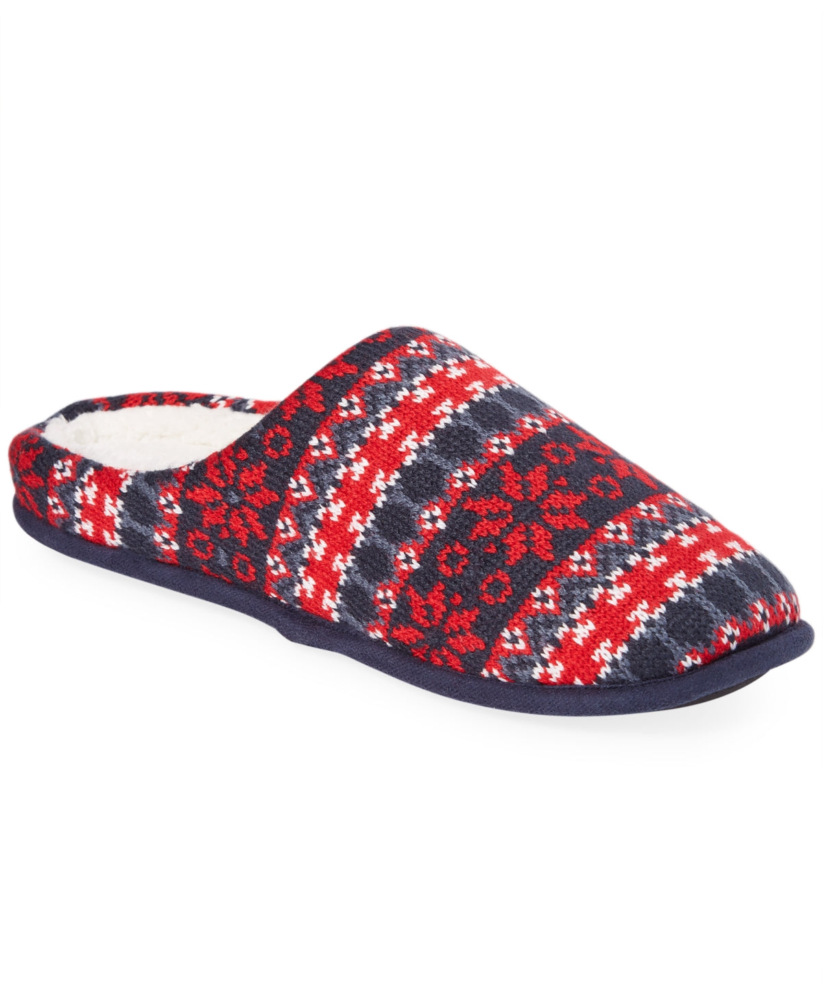 Club Room Men's Fair Isle Fleece Lined Slippers Red Blue 10 to 11