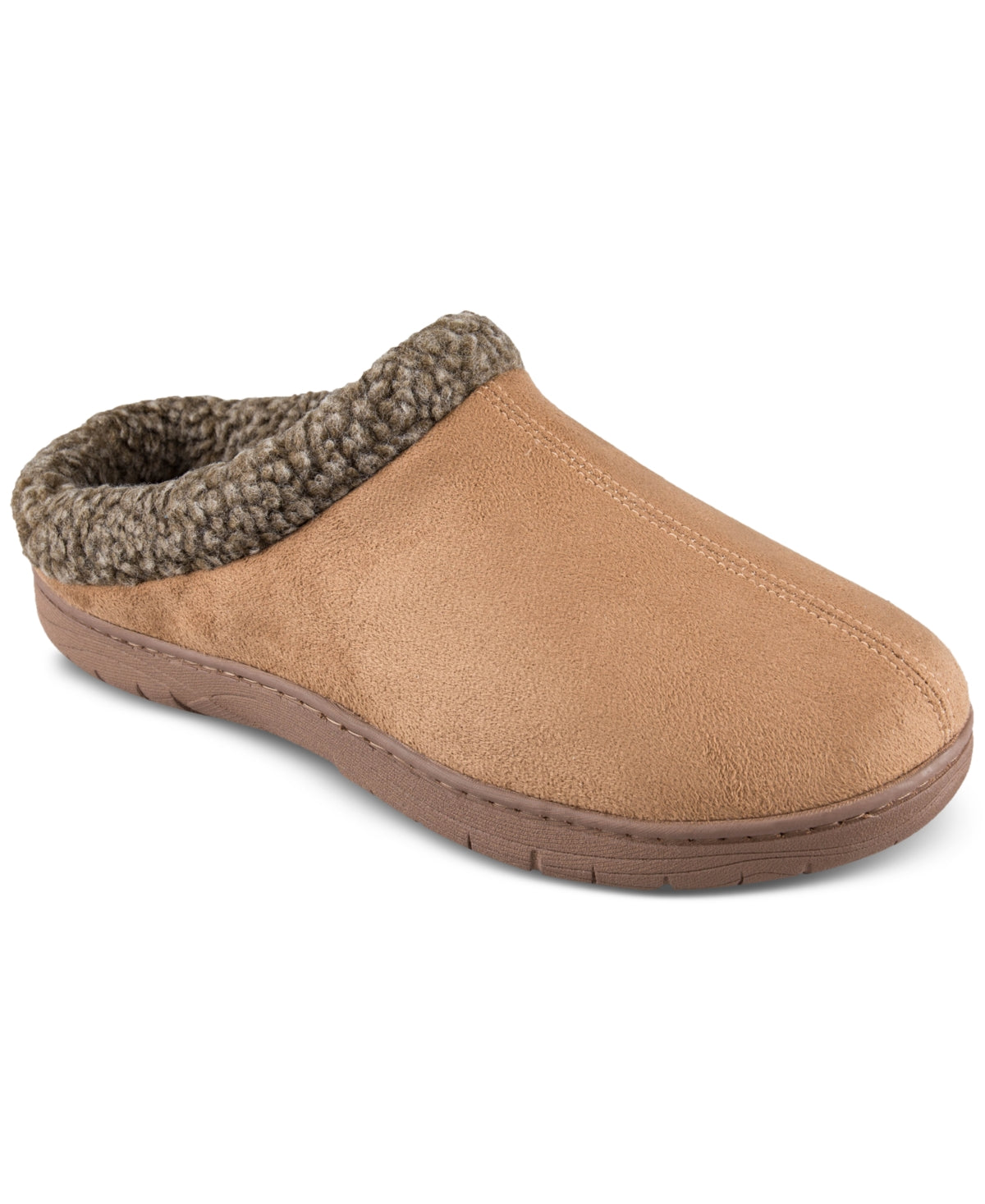 Haggar Men's Fleece-Lined Rolled Collar Slippers Tan Size 8-9 Medium