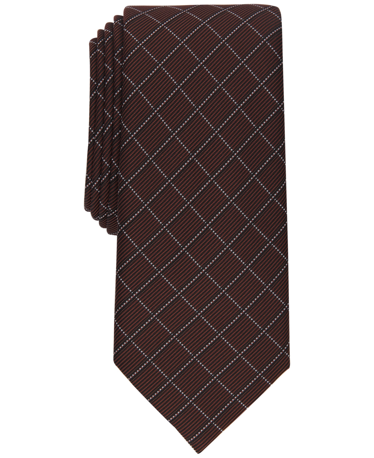 Alfani Men's Slim Grid Tie Cognac Burgundy Red Necktie