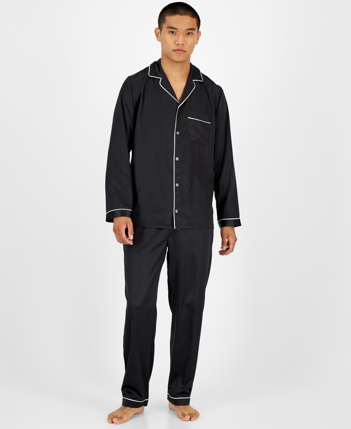 INC International Concepts Men's 2 Pc. Tipped Long Sleeve Pajama Set Black Small