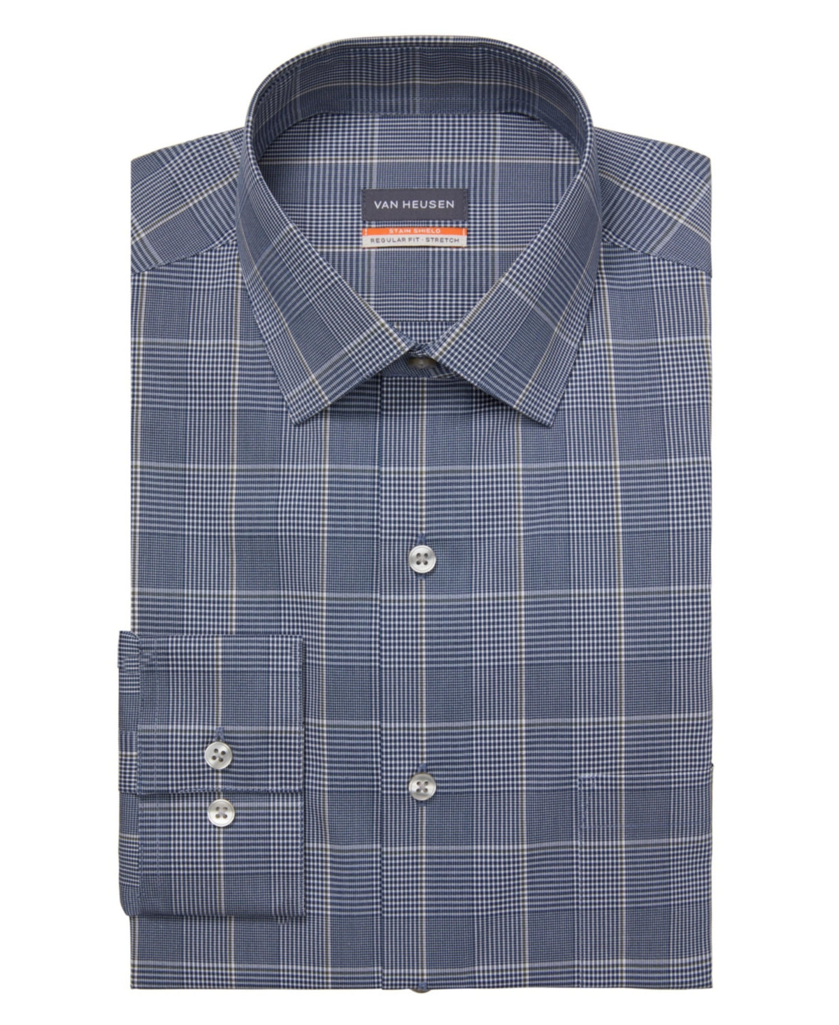 Van Heusen Mens Regular fit Dress Shirt Medium 15-15.5 34-35 Blue Plaid