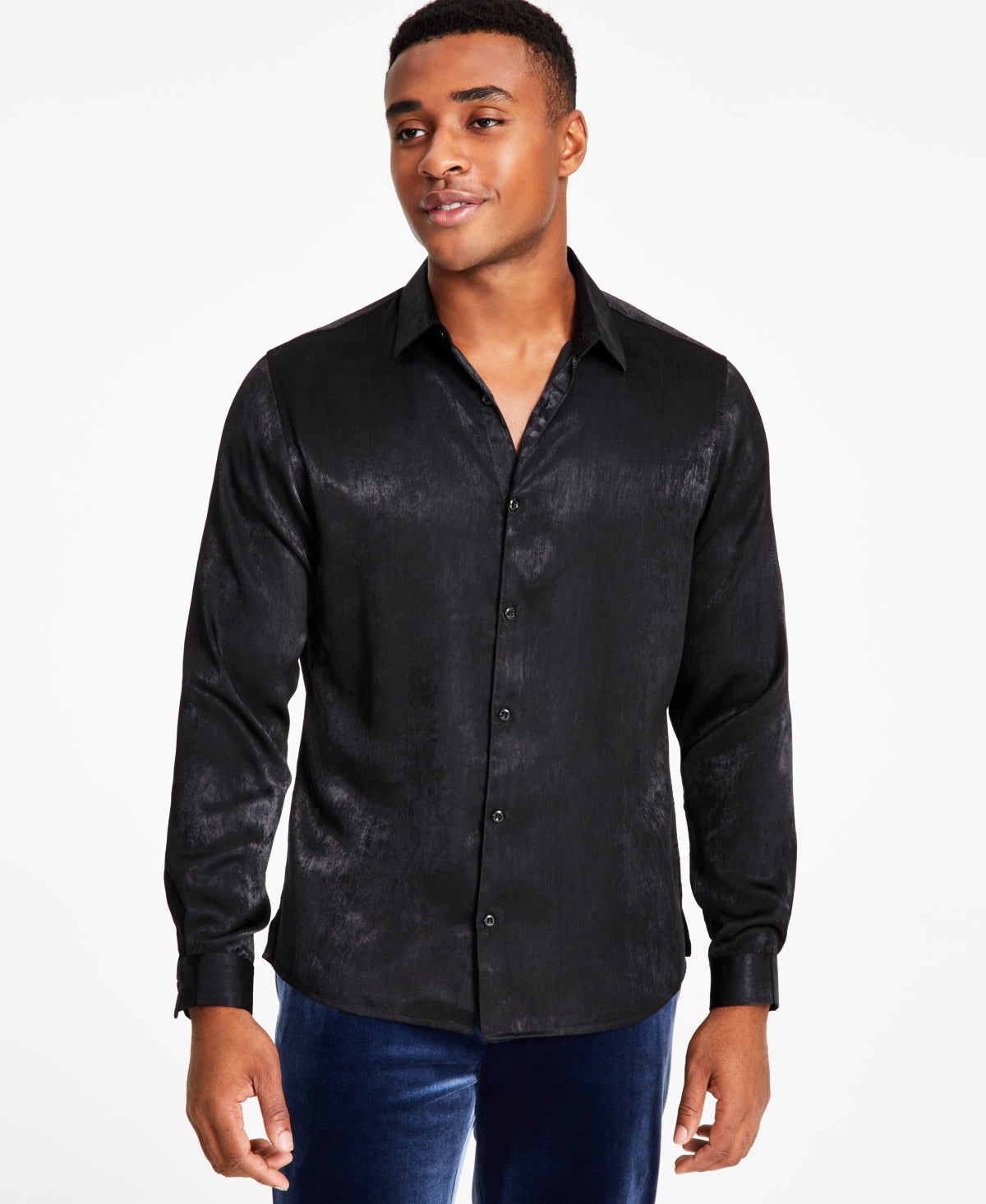mens satin dress shirt I.N.C. International Concepts Men's Button Down Deep Black – Bristol Apparel Co Color:Pitch Black Boat Neck Prom Dresses This shirt is available Tadashi Shoji CFJ24363MD -