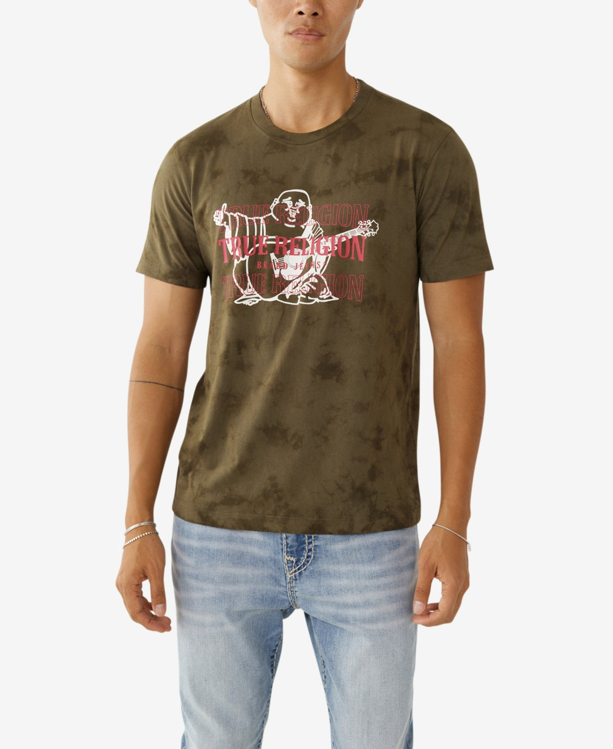 True Religion Men's Short Sleeves Buddha Tie Dye T Shirt Medium Green