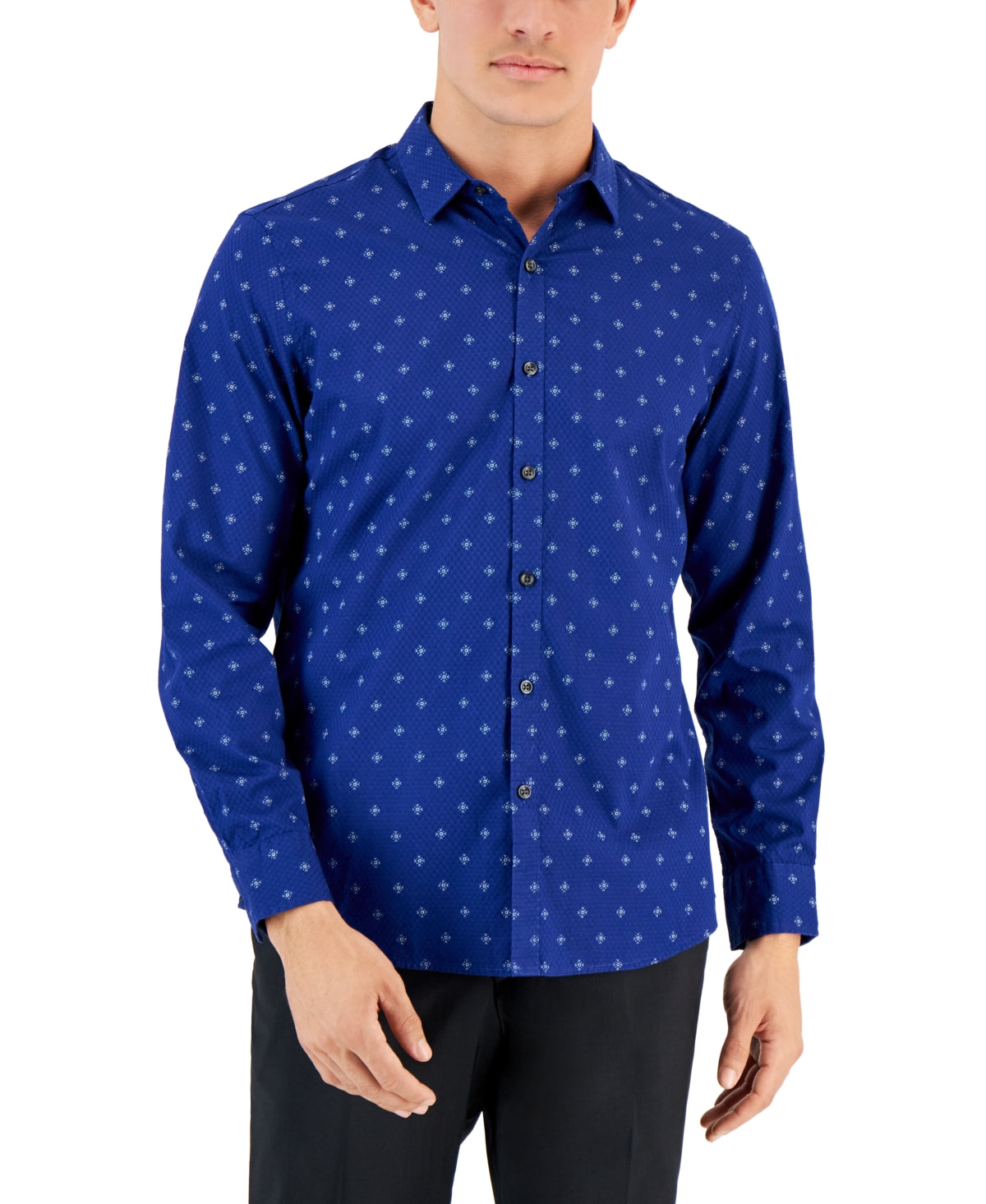 Alfani Mens Crown Medallion Button Down Shirt Bellweather Blue XL