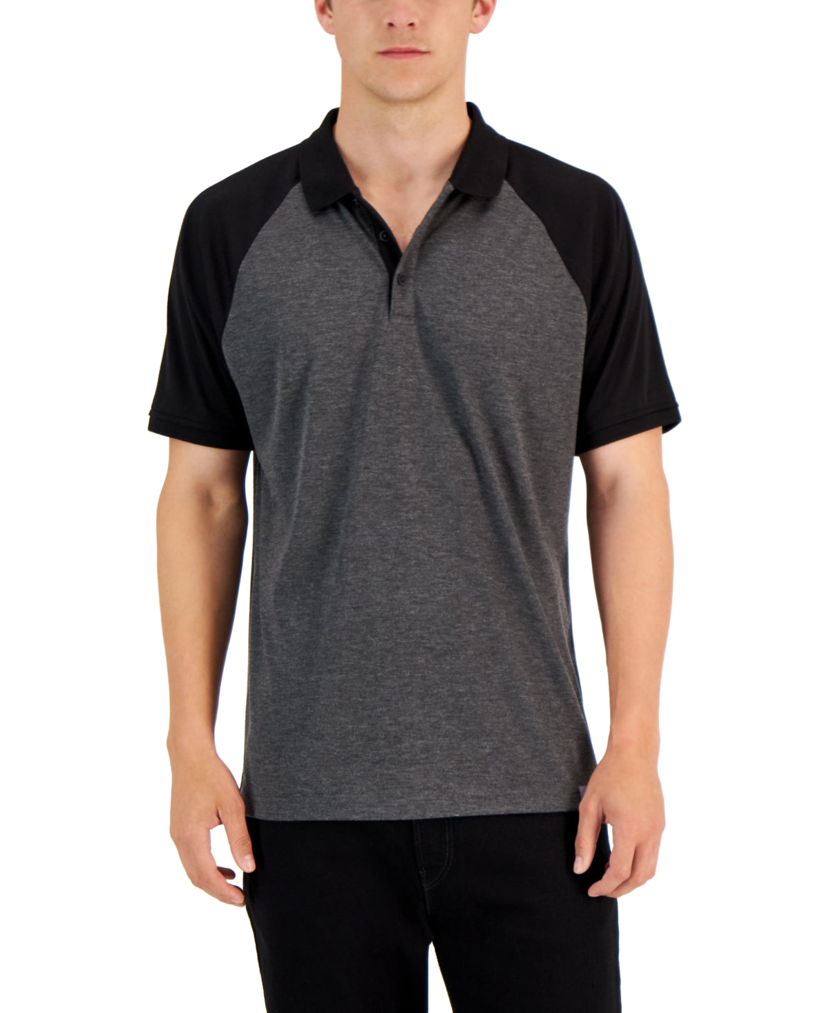 Alfani Men's AlfaTech Short Sleeve Polo Shirt Deep Black Grey Medium