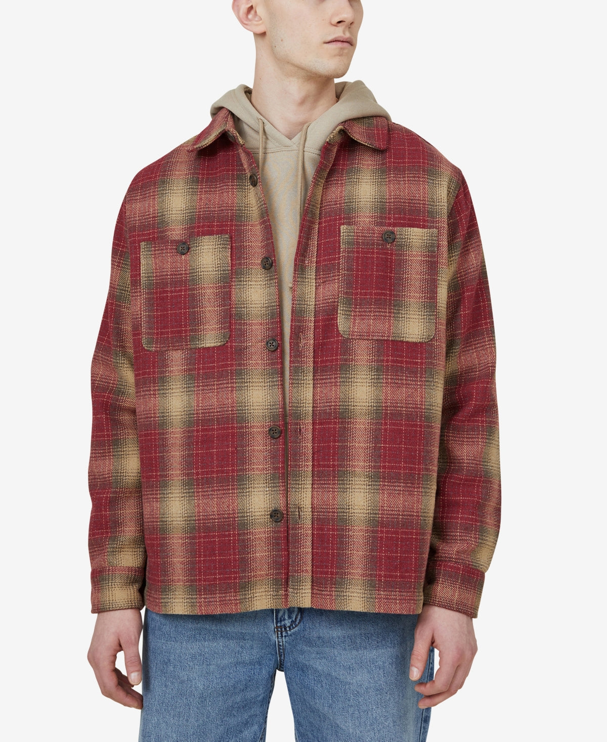 Cotton On Men's Heavy Over Shirt Long Sleeve Jacket Red Small