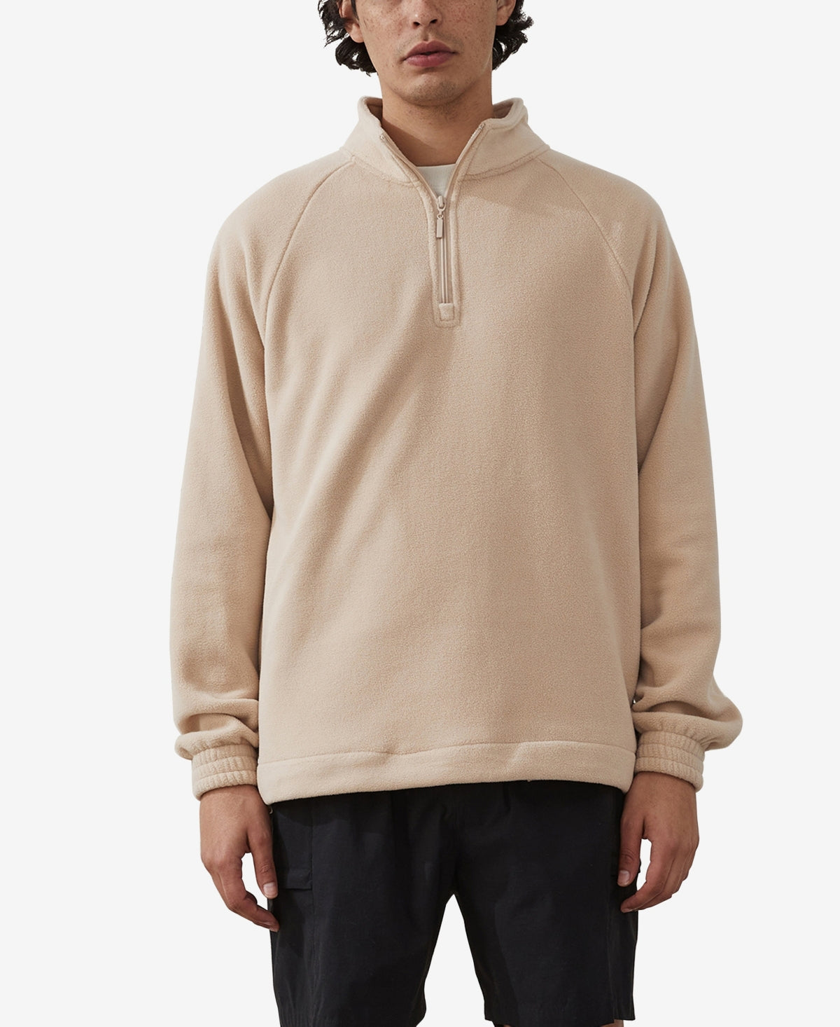 Cotton On Men's Polar Fleece Quarter Zip Sweatshirt  Cashew White Xxl