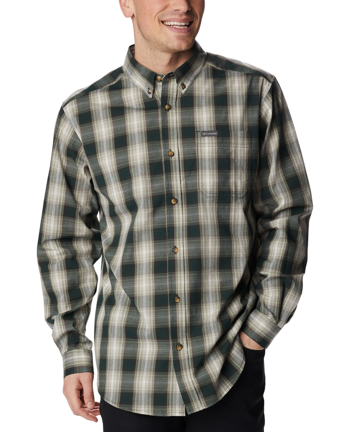 Columbia Rapid Rivers Ii Long Sleeve Shirt Green/White Small