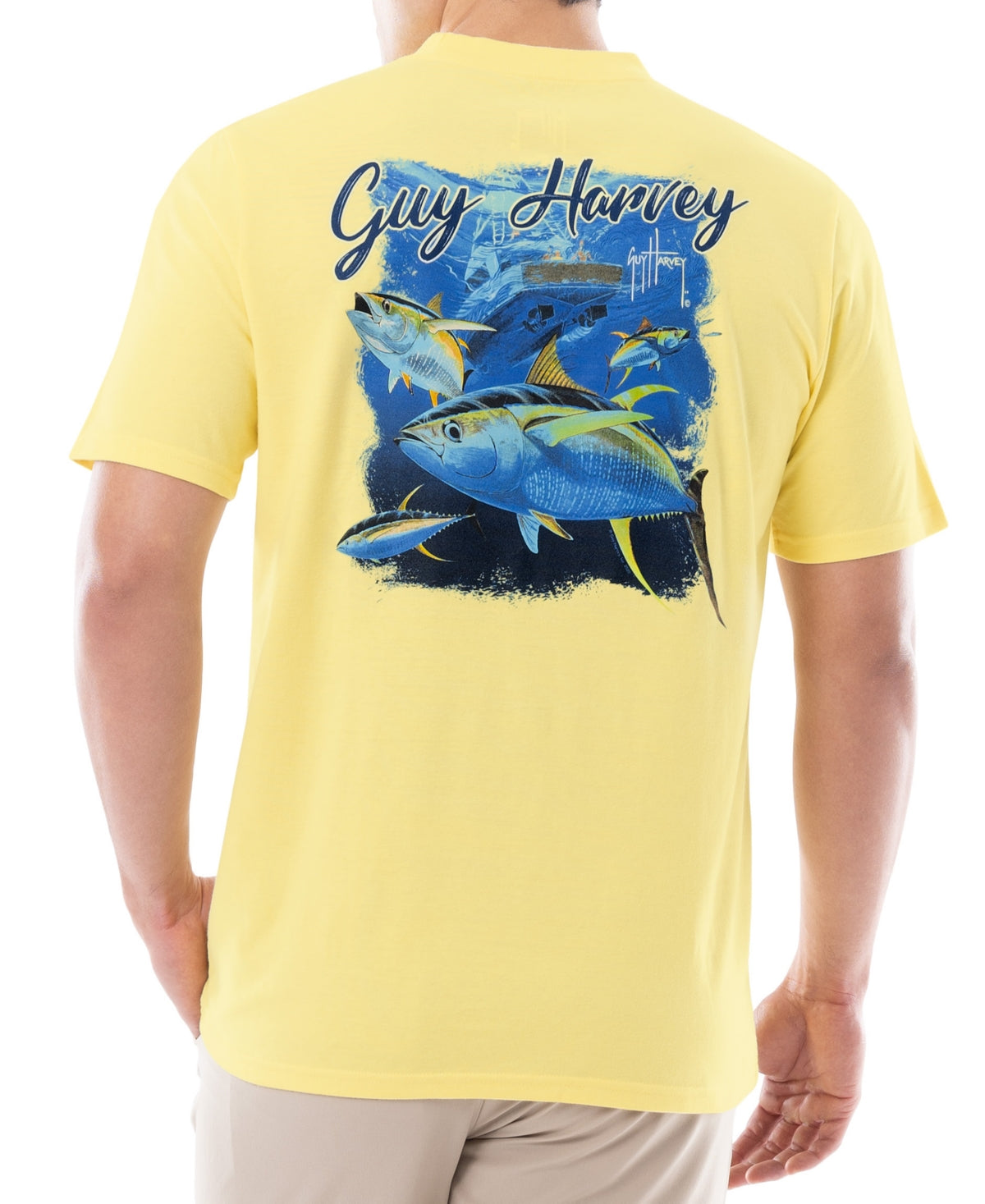 Guy Harvey Men's Short Sleeve Graphic T Shirt Yellow Sunshine Medium
