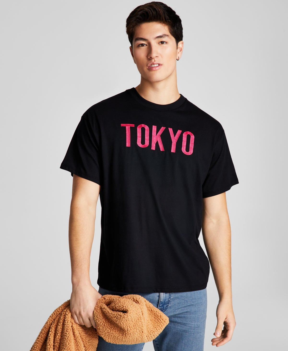 And Now This Men's Oversized-Fit Embroidered Tokyo T Shirt Black Medium