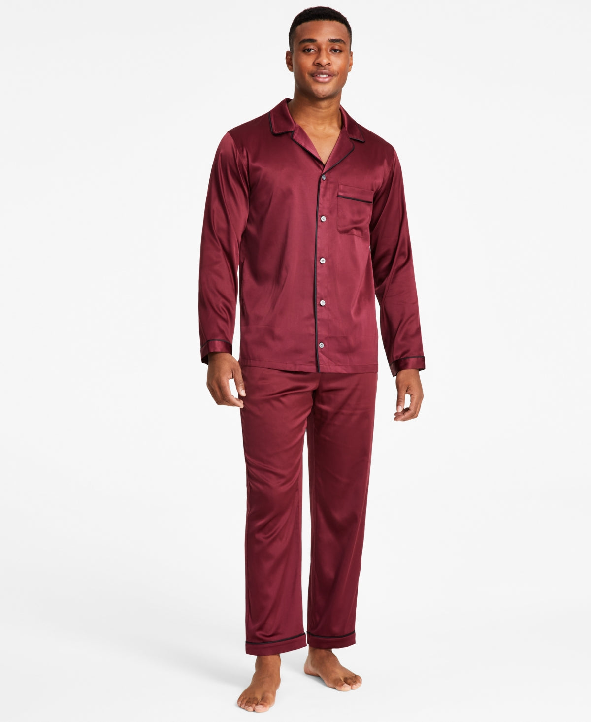 International Concepts Mens Regular Long Sleeve Pajama Set Sleepwear Large Red