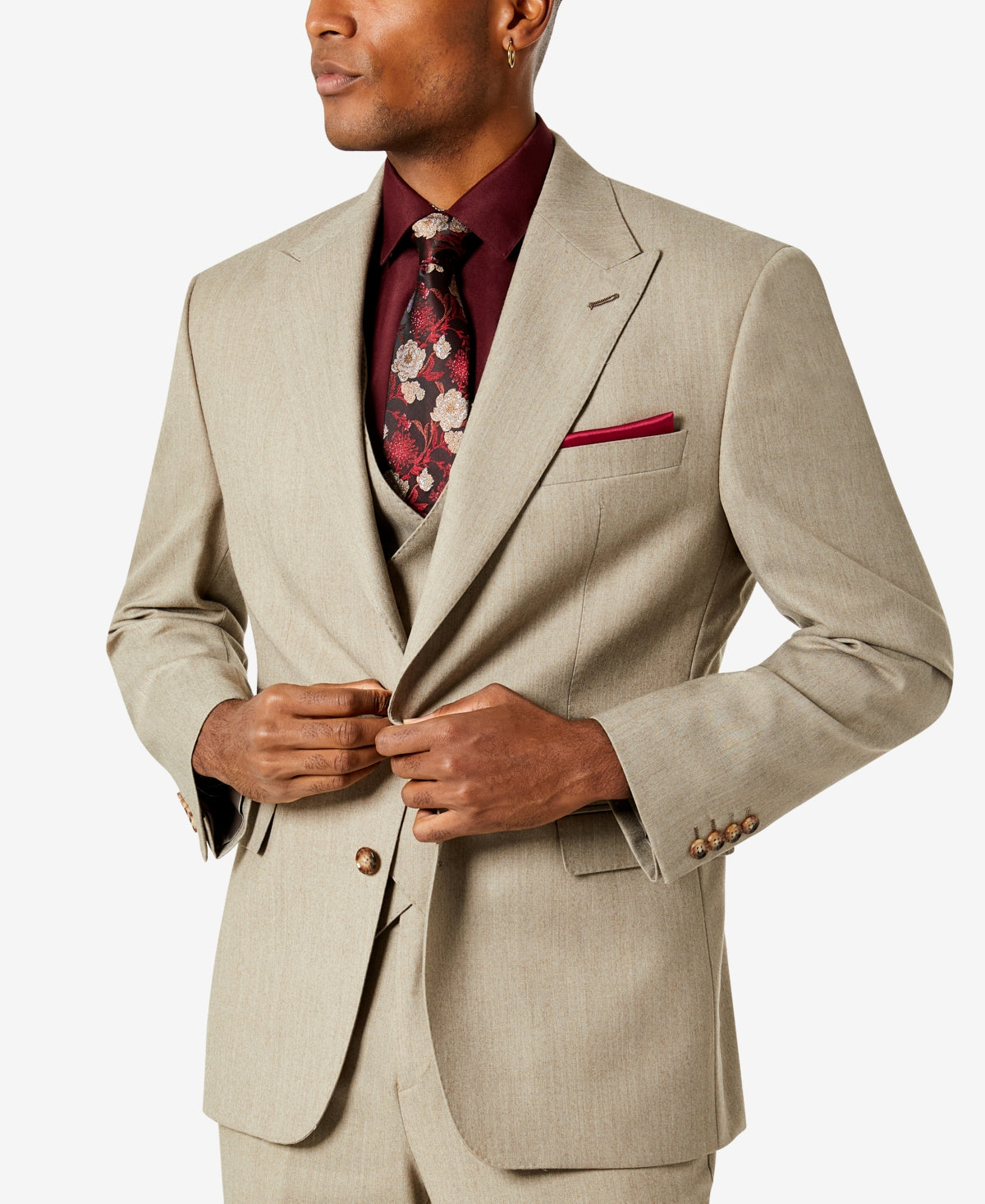 Tayion Collection Mens Regular fit Suit Jacket Blazer 40 R Beige Solid