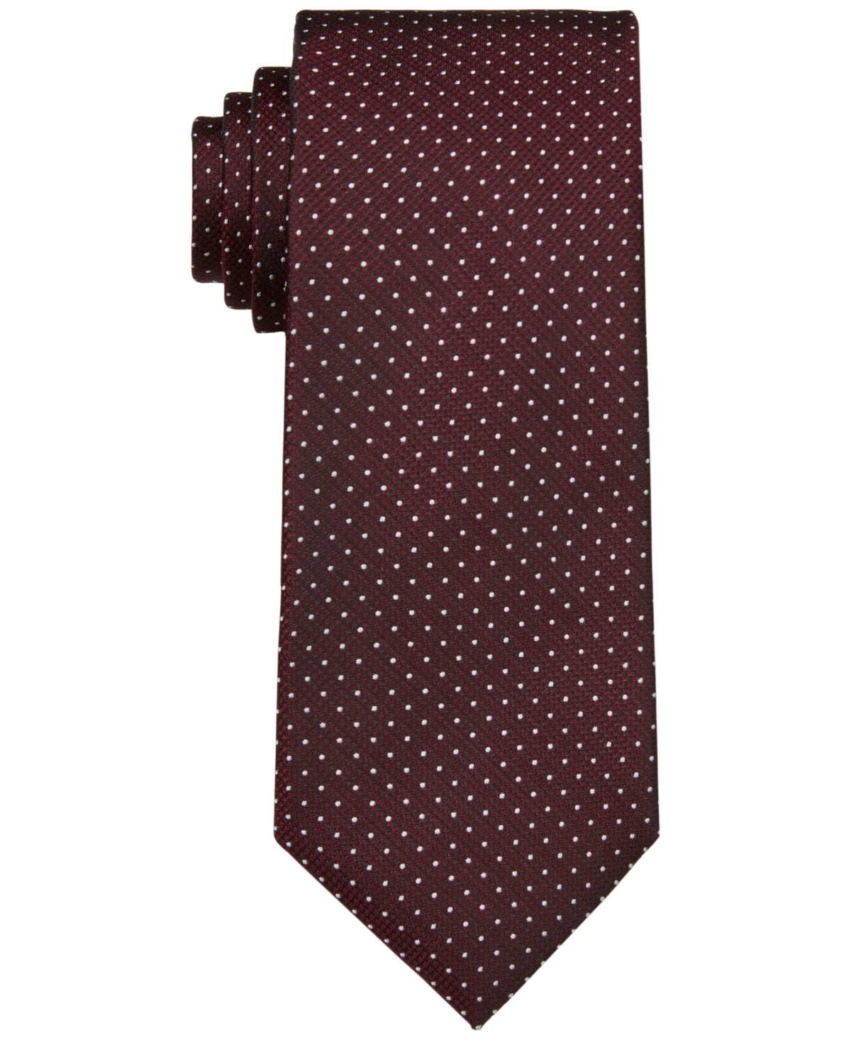 Calvin Klein Men's Slim Textured Dobby Dot Tie Burgundy Red Necktie