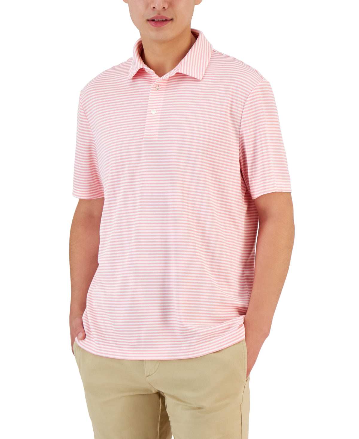 Club Room Men's Striped Short Sleeve Polo Shirt Light Pink Small