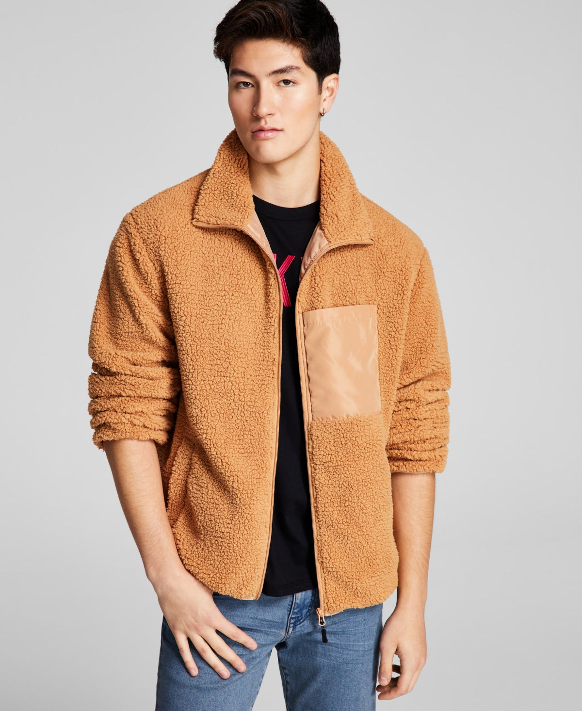 And Now This Mens Fleece Zipper Jacket Tan 2XL