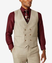 Tayion Collection Men's Classic Fit Wool Suit Vest Tan Large